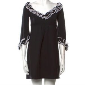 Ann Fontaine  Ruffle Cowl Neck Black Pima Cotton NWOT Mini Dress  US 6